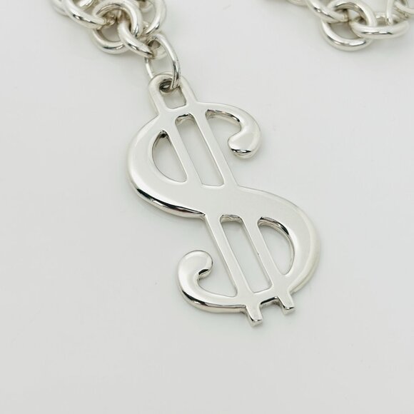 RARE Tiffany & Co Dollar Sign Money Pendant Chain Necklace in Sterling Silver - Picture 5 of 9